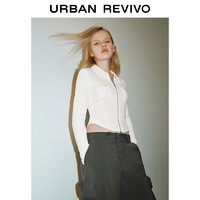 URBAN REVIVO UR2024秋季新款女时尚双拉链修身翻领长袖开襟衬衫UYV240004