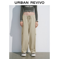 URBAN REVIVO UR2024秋季新款女装街头休闲工装风贴袋抽绳束脚裤UYY640010