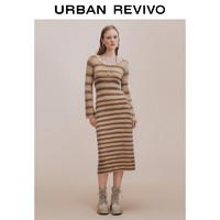 URBAN REVIVO UR2024冬季新款女装复古美拉德条纹系带针织连衣裙UYL940014