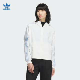 adidas 阿迪达斯 夹克女三叶草宽松侧开排扣休闲防风服连帽运动外套JI7481