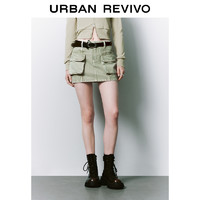 URBAN REVIVO UR2024冬季新款女街头设计感洗水立体贴袋牛仔半裙UYY840070