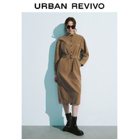 URBAN REVIVO UR2024冬季新款女装复古工装风后开衩长袖连衣裙UWH740113