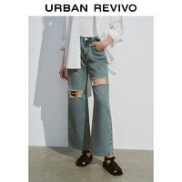 URBAN REVIVO UR2024秋季新款女装时髦街头感休闲破洞牛仔长裤UYY840022