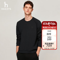 HAZZYS 哈吉斯 男装 2简约上衣宽松休闲圆领卫衣ABTZE0BCF06 黑色BK 180/100A50