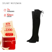 STUART WEITZMAN SW女士THIGHLAND系列显瘦粗跟高跟系带尖头过膝长靴 黑色35