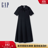 Gap 盖璞 女装2024秋季翻领刺绣logo短袖针织连衣裙简约长裙680487 黑色 160/80A(S) 亚洲尺码