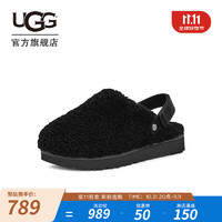 UGG 女士时尚舒适纯色平底魔术贴卷毛休闲茸茸便鞋 1167311 黑色 41