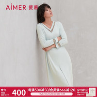 Aimer 爱慕 内衣女莫代尔九分袖中长睡裙睡衣家居服牛奶生活AM445561绿色160