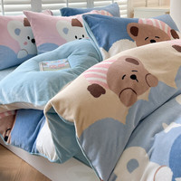 玖窝 冬季牛奶绒大版印花卡通加厚法兰绒四件套 小兔MLD 1.5/1.8床单四件套-被套200x230
