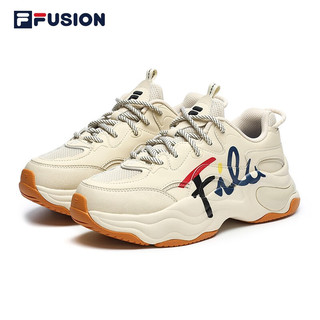 FILA FUSION 潮牌女鞋BUBBLE泡泡鞋时尚百搭跑步鞋休闲鞋 米色-AG 37.5