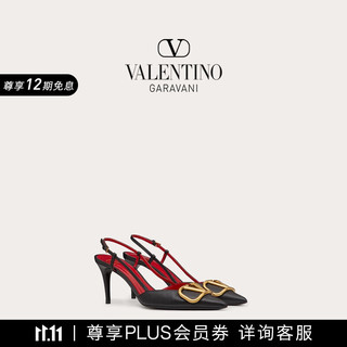 VALENTINO 华伦天奴 女士 VLOGO SIGNATURE 小牛皮后系带高跟鞋 黑色 34.5