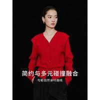 Y.SING 衣香丽影 纯色针织衫女2024年春秋款设计感气质垫肩上衣