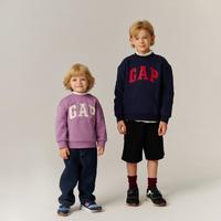 Gap 盖璞 男女童2024秋季字母logo印花套头抓绒卫衣上衣657254