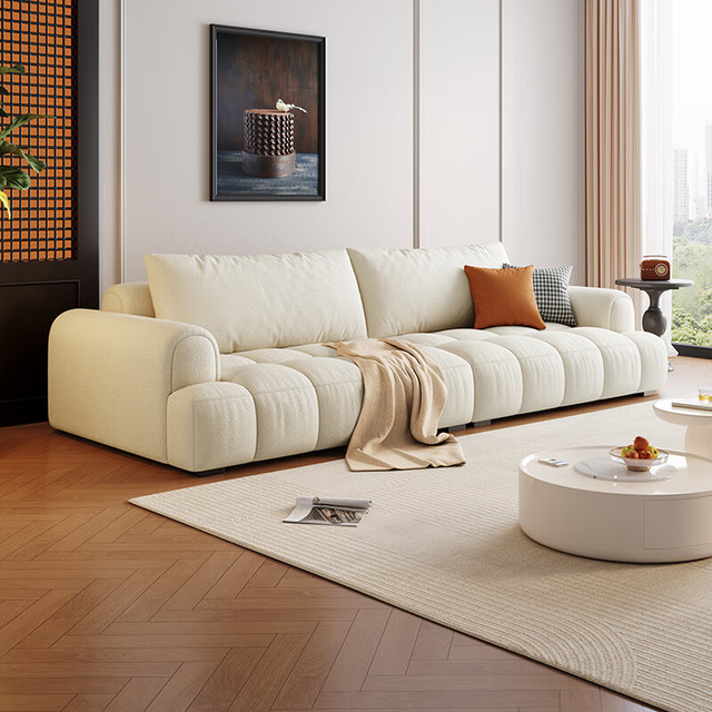 Buleier 布雷尔 布艺沙发客厅奶油风云朵棉花糖设计师泡芙客厅家具2024战略新品 亲肤棉麻布 尊享版座包 0.8m 脚踏