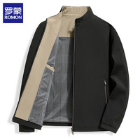 罗蒙(ROMON)夹克男立领秋冬季保暖中青年加棉行政男士茄克衫男装上衣2388 黑色单款 180