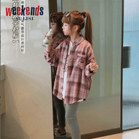 sulisi weekends WEEKENDS女童格子外套春秋款中大童学生翻领长袖衬衣女孩百搭外套