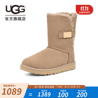 UGG 女士休闲舒适纯色圆头平底魔术贴搭扣短靴雪地靴 1153612 沙丘色 42