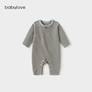 Babylove 婴儿连体衣秋冬宝宝哈衣爬服莫代尔棉睡衣条纹弹力打底衣