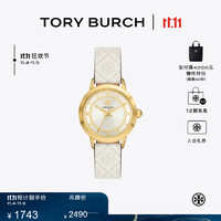 TORY BURCH 女士皮革表带石英手表 TBW1000 奶油白