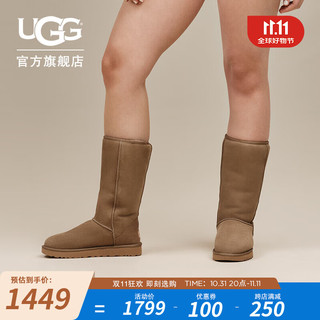 UGG 女士时尚舒适纯色平底保暖经典高筒靴休闲雪地靴 1016224 羚羊棕色 38