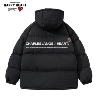 CHARLES JANG'S HAPPY HEART 查尔斯桃心 秋冬季字母印花加厚保暖连帽棉服男棉袄情侣外套棉衣