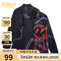 CABBEEN卡宾男装黑色翻领夹克男青年外套男士上衣衣服外套满身炫彩印花 W 煤黑色01 48/170/M