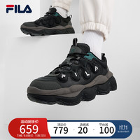 FILA 斐乐 官方PEASE WE摩登运动鞋男2024冬新款加绒豌豆鞋休闲鞋 黑/夜森林绿-BM 41