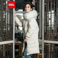intercrew 羽绒服女冬季新款韩版中长款宽松过膝加厚白鸭绒大毛领羽绒服女