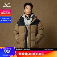 美津浓（MIZUNO）ESSENTIAL系列 雅丹风男女同款90白鸭绒防风拒水连帽羽绒服 53/卡其黄棕 M