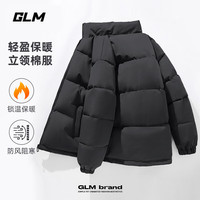 GLM男士棉服秋冬季加厚保暖休闲立领款青少年潮牌时尚防寒棉袄子外套 黑#GL纯色 XL