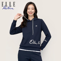 ELLE Active 2023秋冬款字母连帽卫衣女高街正肩纯色帽衫上衣