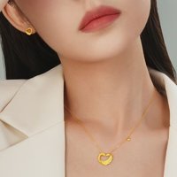 CHOW TAI FOOK 周大福 心形天鹅黄金套链项链女爱心吊坠(工费280)45cm约5.15g F221417