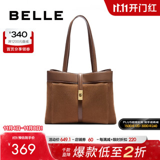 BeLLE 百丽 包包女2024秋季新通勤大容量绒面质感单肩托特包M7521CX4 棕色 F