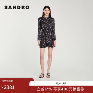 Sandro 2024秋季女装法式印花不规则钻饰短款连衣裙SFPRO03955 B298/多色 34