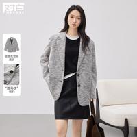 2024冬装法式老钱风斑马纹织宽松女式休闲西服西装外套