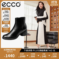 ecco 爱步 靴子女 短筒靴时尚粗跟女靴 雕塑奢华35系列222413 黑色37