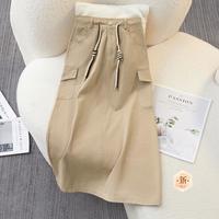【中长款美式工装裙】2024秋冬新女士高腰多口袋a字半身裙