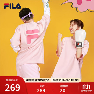 FILA 斐乐 FUSION斐乐官方情侣短袖T恤男女2021年夏季潮流肤圆领多色上衣男女 T11U126110F 青春粉-PK 175/96A/L