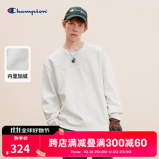 Champion 冠军加绒卫衣男2024秋季刺绣logo保暖上衣潮简约休闲 燕麦色 S