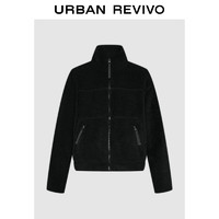 URBAN REVIVO UR2024冬季新款女装时尚百搭拉链立领毛绒宽松外套UYY140045