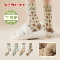 AOKANG 奥康 厚袜子女秋冬纯棉加绒加厚中筒袜睡眠袜地板袜保暖月子毛圈袜