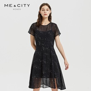 百亿补贴：MECITY 女装夏季时尚浪漫短袖心形印花纯色内衬两件式洋装544488