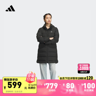 adidas 阿迪达斯 轻运动女冬季600蓬保暖连帽鸭绒羽绒服IL8938 黑色/灰 A/L