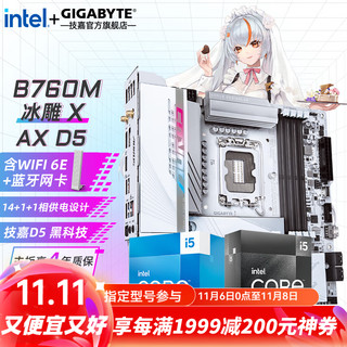 GIGABYTE 技嘉 13代英特尔i5 搭B760主板CPU套装 B760M A ELITE X AX D5白色冰雕 i5 13600KF无核显