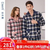 Daerli 达尔丽 加厚三层夹棉情侣睡衣女冬季新品保暖纯棉格子家居服男秋冬厚款 女款T8217103-060-豆沙红 L 3层