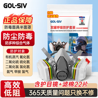 GOL-SIV 防毒面具化工喷漆印刷农药防尘防毒半面罩配6006滤盒 7件套