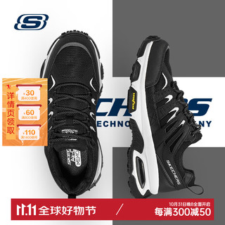 SKECHERS 斯凯奇 男鞋户外休闲鞋系带复古城市旅游徒步鞋防滑耐磨气垫运动登山鞋 BKW黑色/白色 42