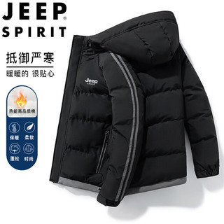 JEEP SPIRIT 吉普棉服男秋冬棉衣面包服长袖外套连帽防风棉袄子  黑色 3XL