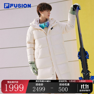 FILA 斐乐 FUSION斐乐潮牌款长款羽绒服保暖连帽上衣 麦乳色-BG 175/96A/L