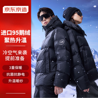 PLUS会员、今日必买：京东京造 黑金鹅绒服羽绒服男女同款95鹅绒800蓬  黑色 XL